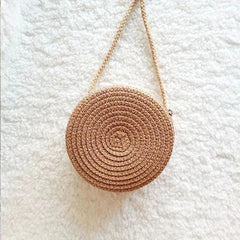 Floral Decor Straw Bag Casual Zipper Round Bag Vacation Style Shoulder Bag