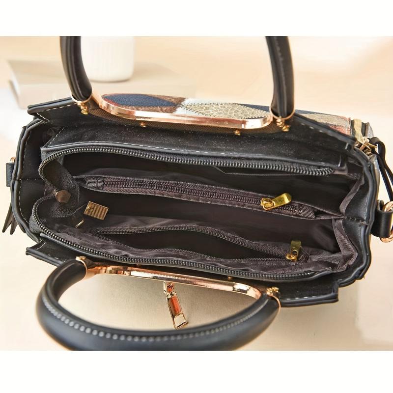 Crocodile Embossed Crossbody Bag Colorblock Satchel Purse
