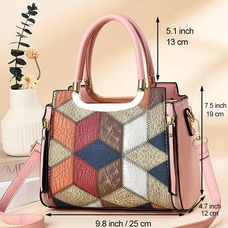 Crocodile Embossed Crossbody Bag Colorblock Satchel Purse