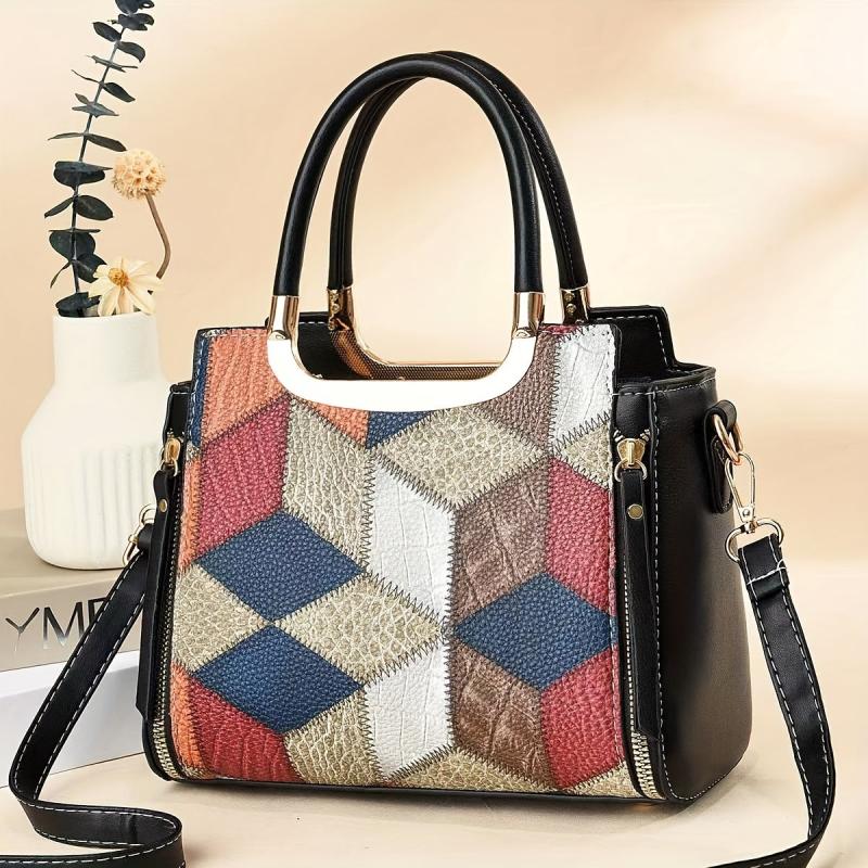 Crocodile Embossed Crossbody Bag Colorblock Satchel Purse