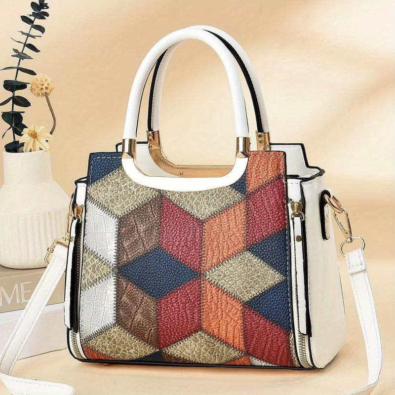 Crocodile Embossed Crossbody Bag Colorblock Satchel Purse