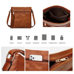 Vintage PU Crossbody Bag Retro Shoulder Phone Bag Women's Casual Grunge Handbag