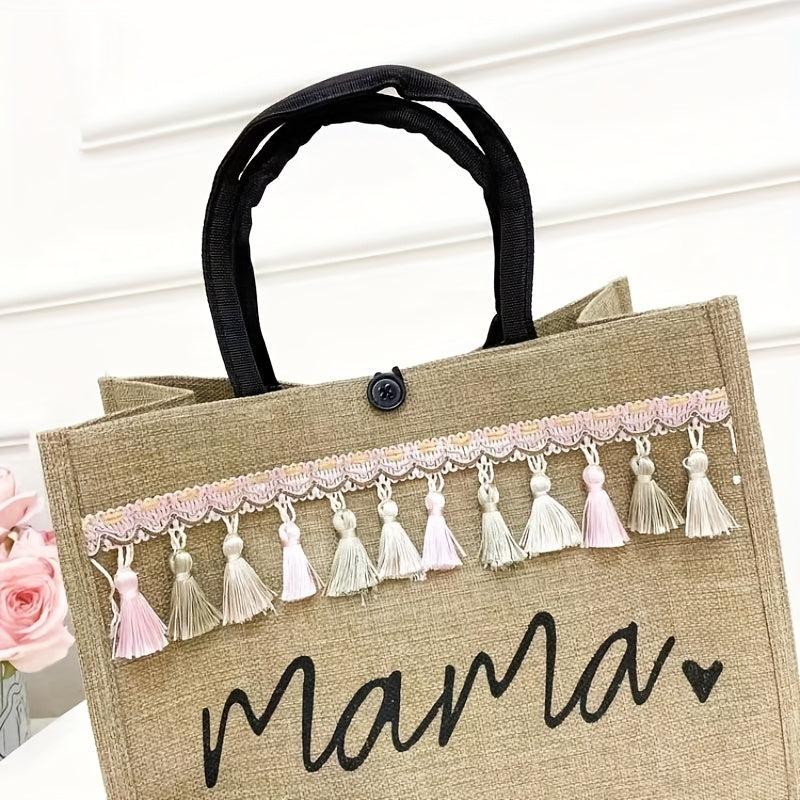 Large Capacity Canvas Tote Bag With Wristlet Tassel