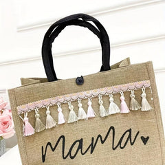 Large Capacity Canvas Tote Bag With Wristlet Tassel