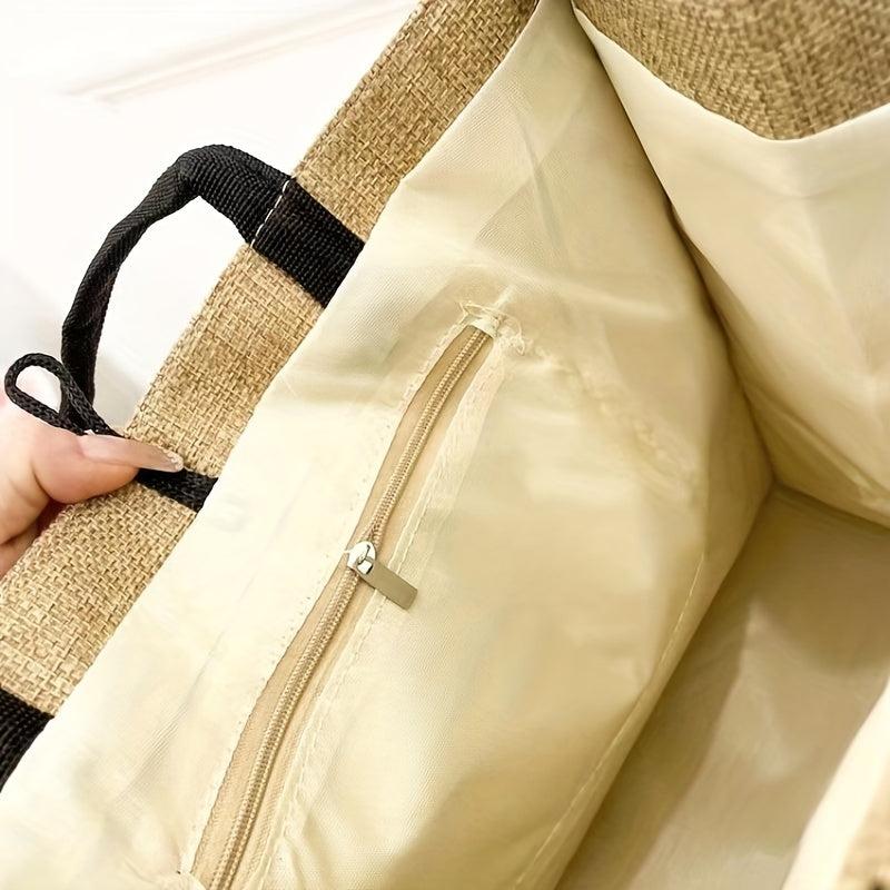 Large Capacity Canvas Tote Bag With Wristlet Tassel