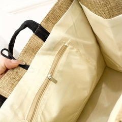 Large Capacity Canvas Tote Bag With Wristlet Tassel