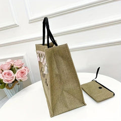 Large Capacity Canvas Tote Bag With Wristlet Tassel