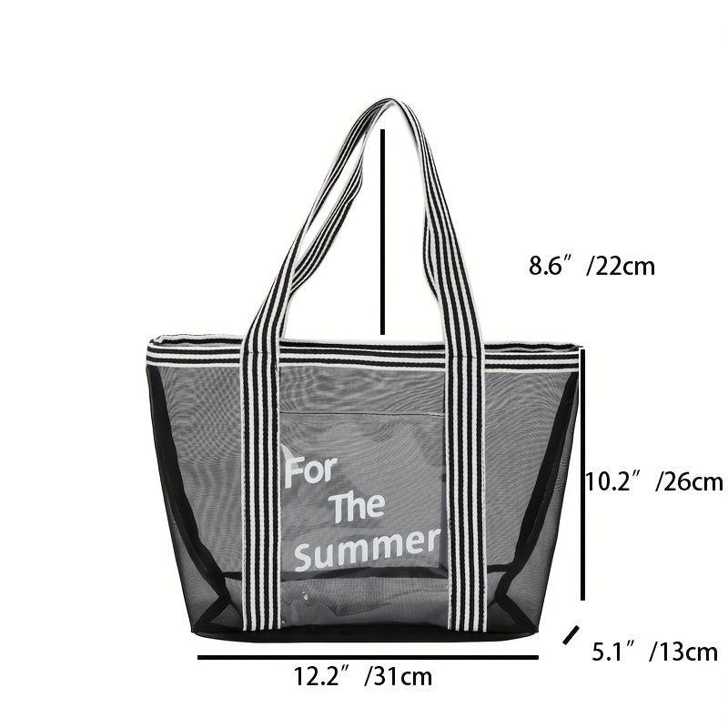 Large Capacity Mesh Beach Bag for Seaside Shopping and Travel
