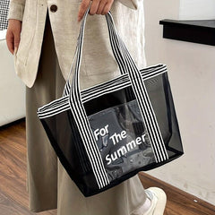 Large Capacity Mesh Beach Bag for Seaside Shopping and Travel