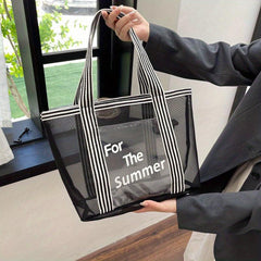 Large Capacity Mesh Beach Bag for Seaside Shopping and Travel
