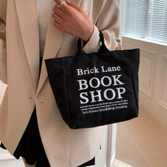 Letter Graphic Tote Bag Large Capacity Canvas Handbag