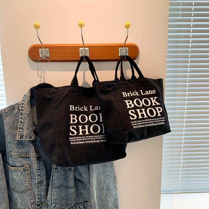 Letter Graphic Tote Bag Large Capacity Canvas Handbag