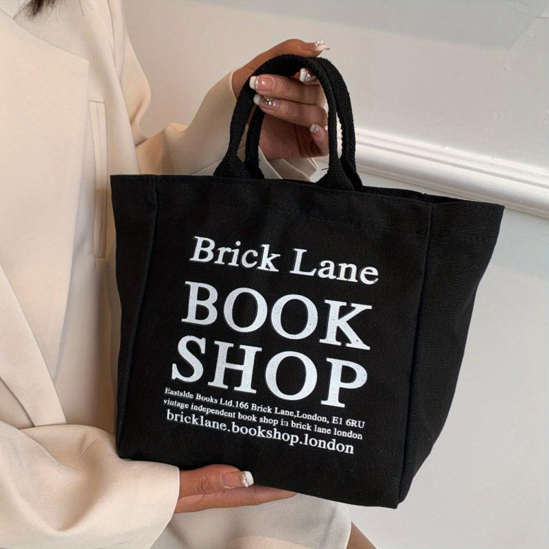 Letter Graphic Tote Bag Large Capacity Canvas Handbag