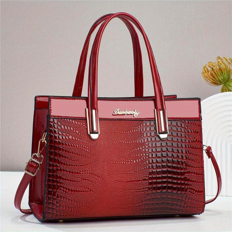 Crocodile Pattern Tote Bag Large Satchel Purse Vegan Leather Handbag
