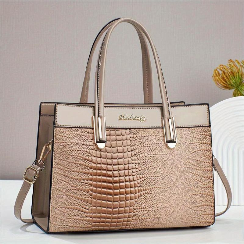 Crocodile Pattern Tote Bag Large Satchel Purse Vegan Leather Handbag