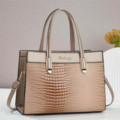 Crocodile Pattern Tote Bag Large Satchel Purse Vegan Leather Handbag