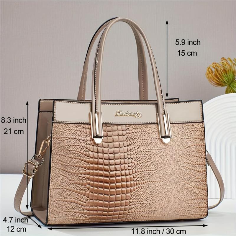 Crocodile Pattern Tote Bag Large Satchel Purse Vegan Leather Handbag