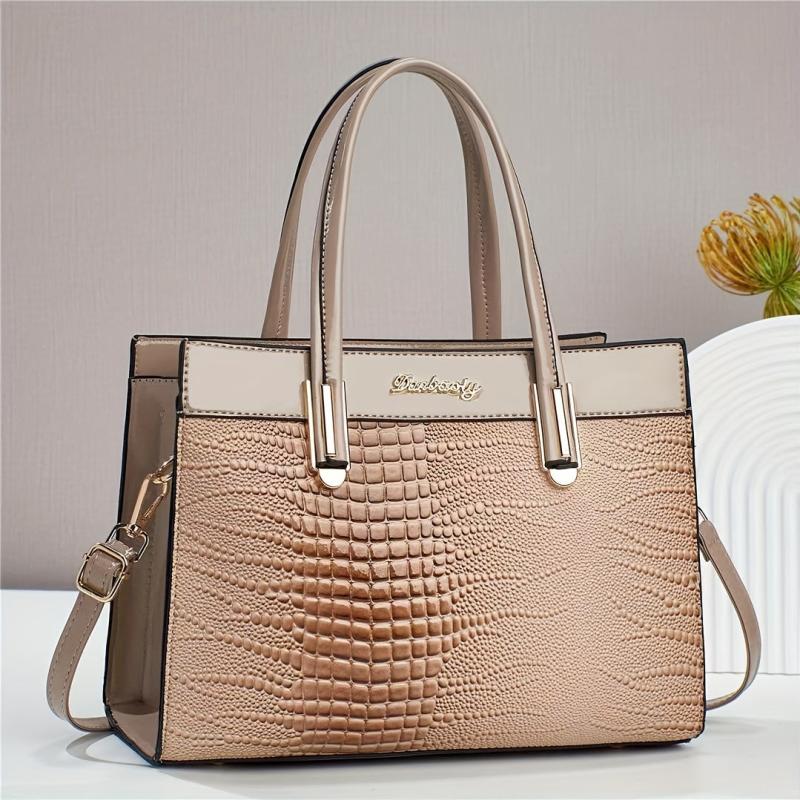 Crocodile Pattern Tote Bag Large Satchel Purse Vegan Leather Handbag