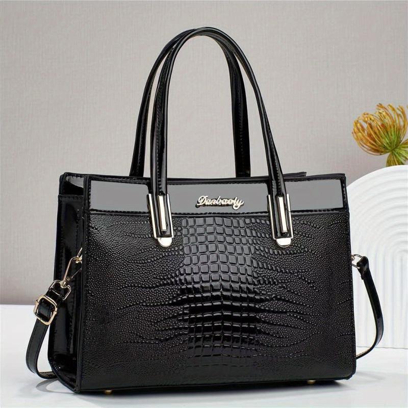 Crocodile Pattern Tote Bag Large Satchel Purse Vegan Leather Handbag