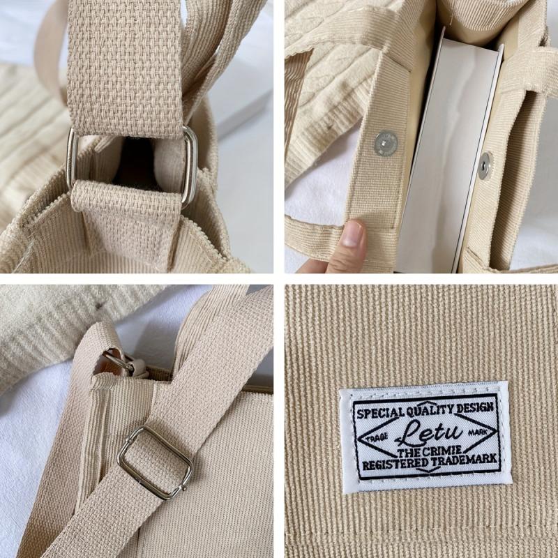 Corduroy Tote Bag Zipper Crossbody Bag