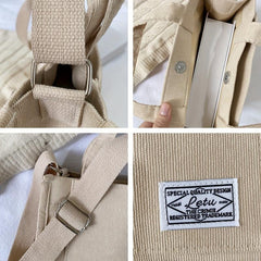 Corduroy Tote Bag Zipper Crossbody Bag