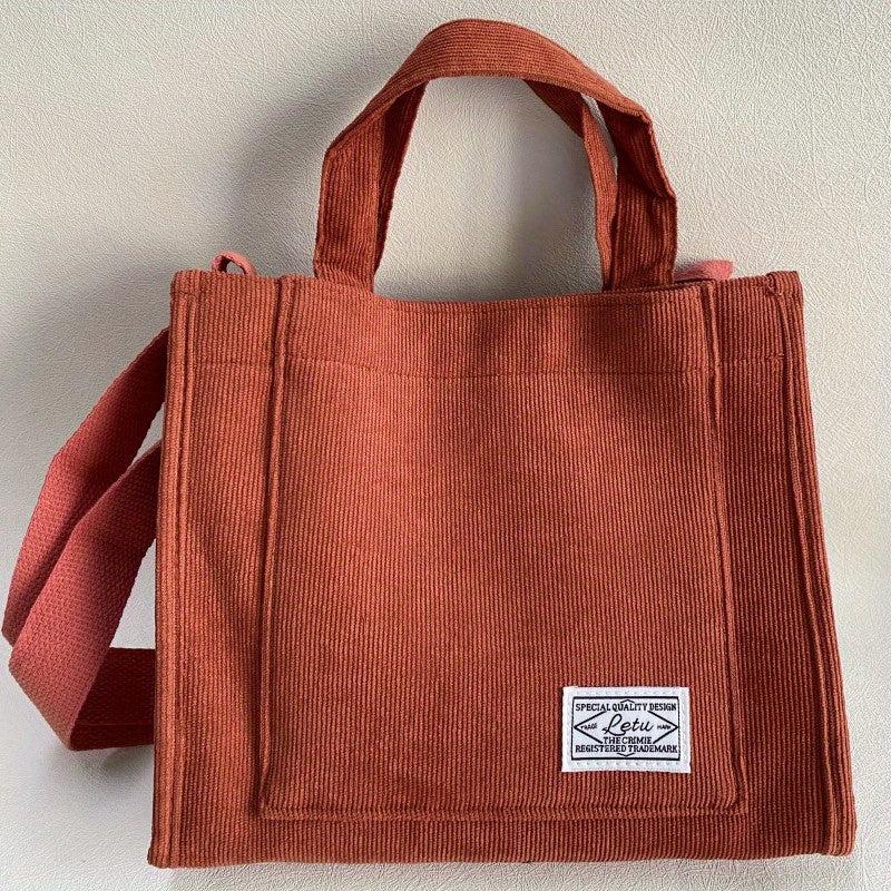 Corduroy Tote Bag Zipper Crossbody Bag