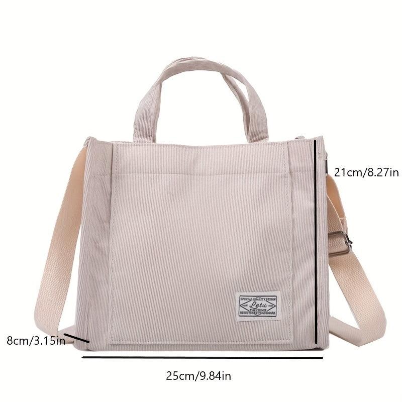 Corduroy Tote Bag Zipper Crossbody Bag