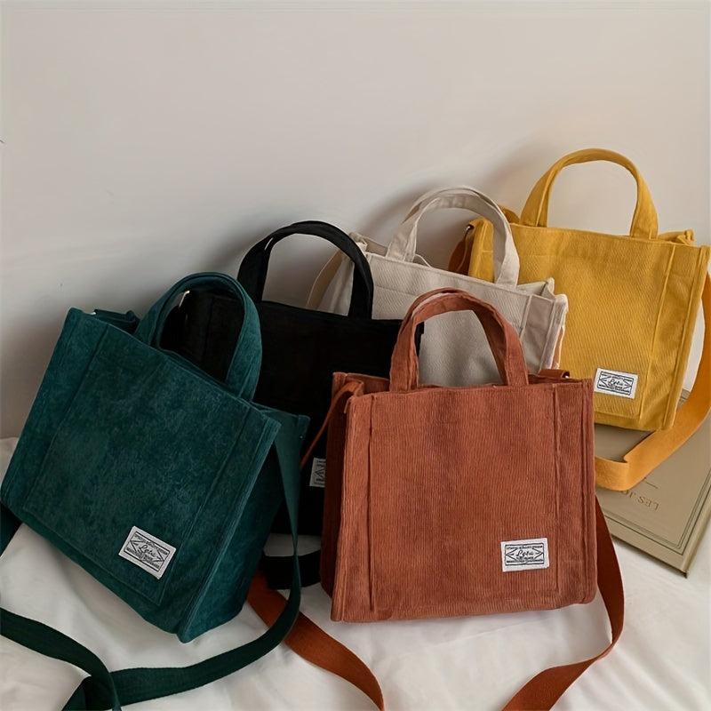 Corduroy Tote Bag Zipper Crossbody Bag