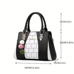 Pom Pom Decor Zipper Tote Bag PU Leather Handbag