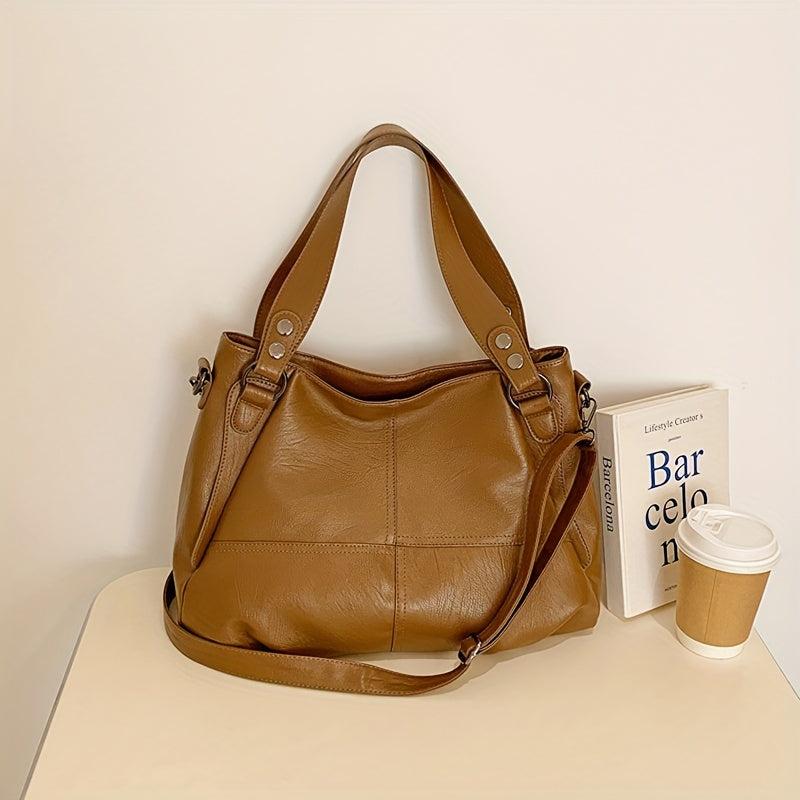 Classic PU Leather Tote Bag Large Capacity Zipper Handbag