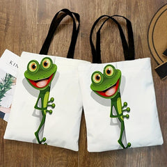 Frog Print Tote Bag Canvas Handbag Large Shopping Bag