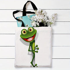 Frog Print Tote Bag Canvas Handbag Large Shopping Bag