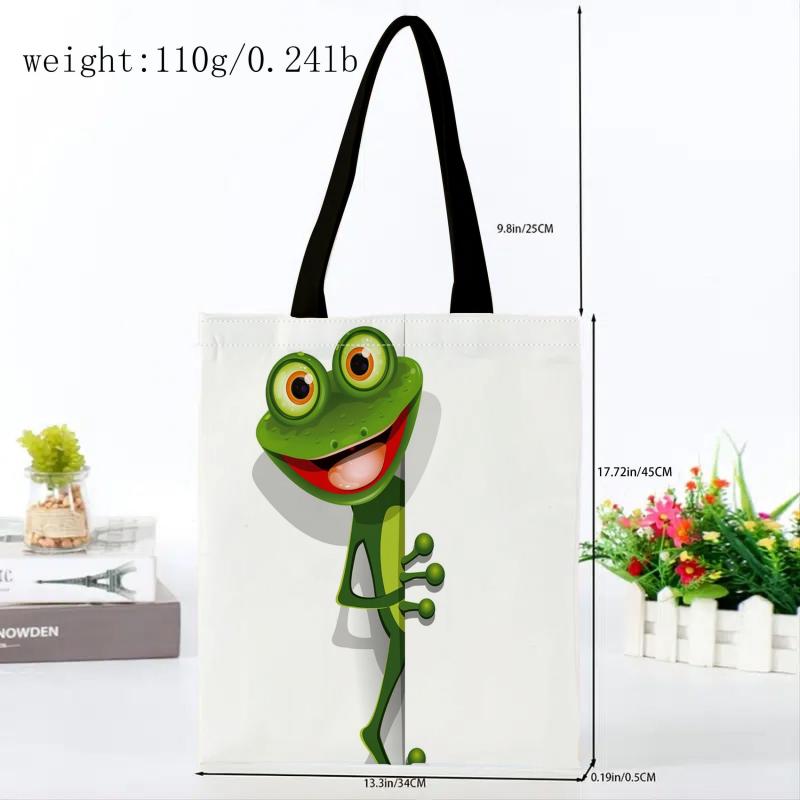 Frog Print Tote Bag Canvas Handbag Large Shopping Bag