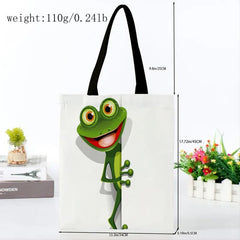 Frog Print Tote Bag Canvas Handbag Large Shopping Bag