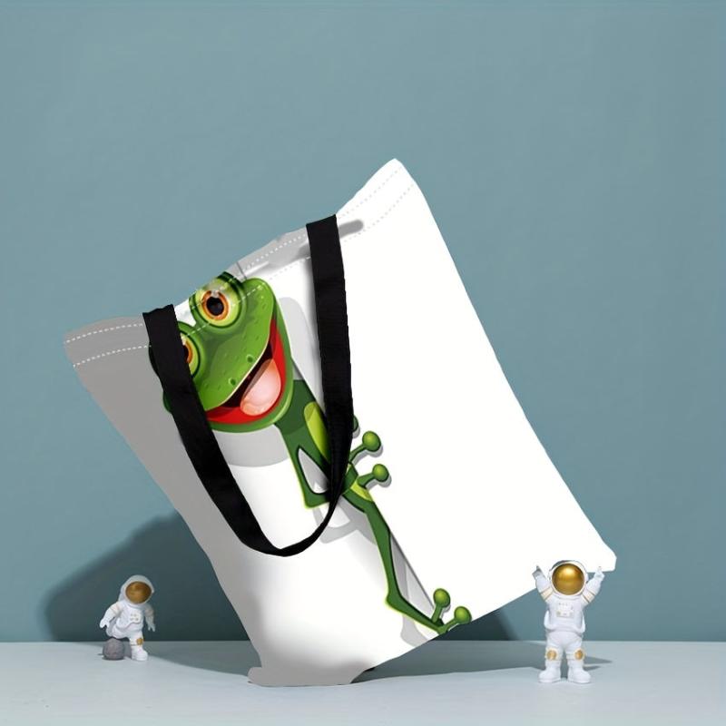 Frog Print Tote Bag Canvas Handbag Large Shopping Bag
