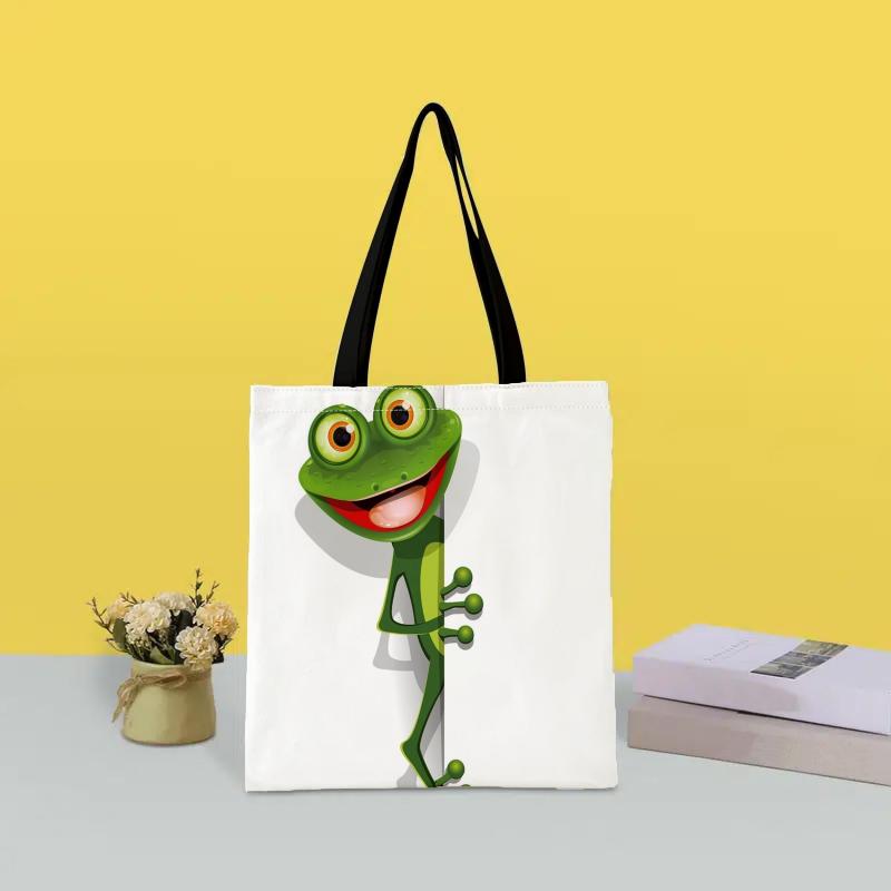Frog Print Tote Bag Canvas Handbag Large Shopping Bag