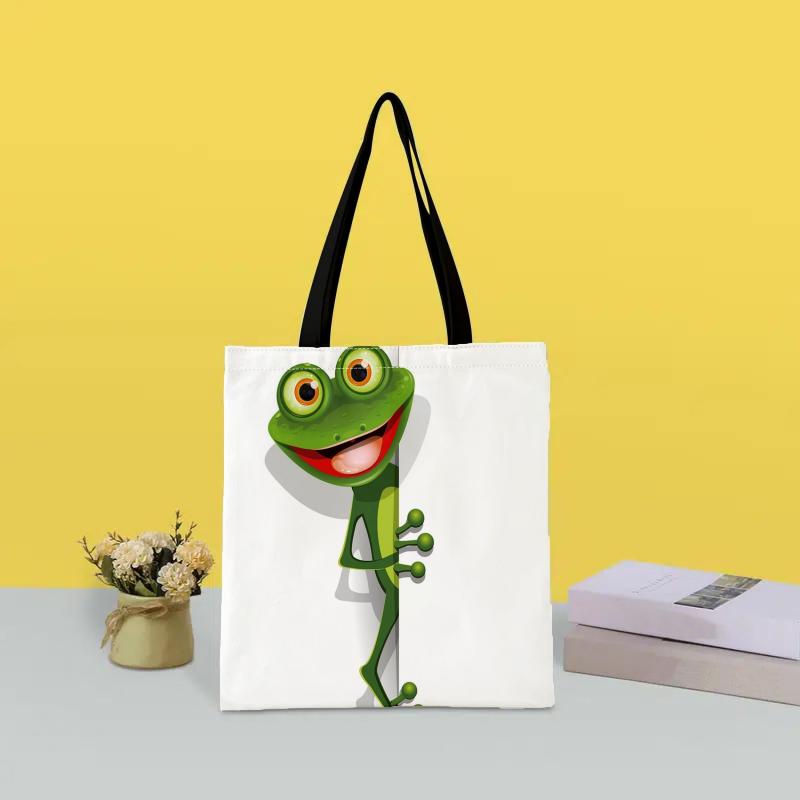 Frog Print Tote Bag Canvas Handbag Large Shopping Bag