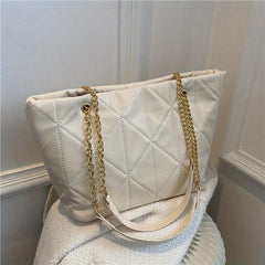 Argyle Quilted Tote Bag Chain Shoulder Handbag Large Capacity