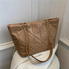 Argyle Quilted Tote Bag Chain Shoulder Handbag Large Capacity