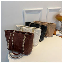 Argyle Quilted Tote Bag Chain Shoulder Handbag Large Capacity
