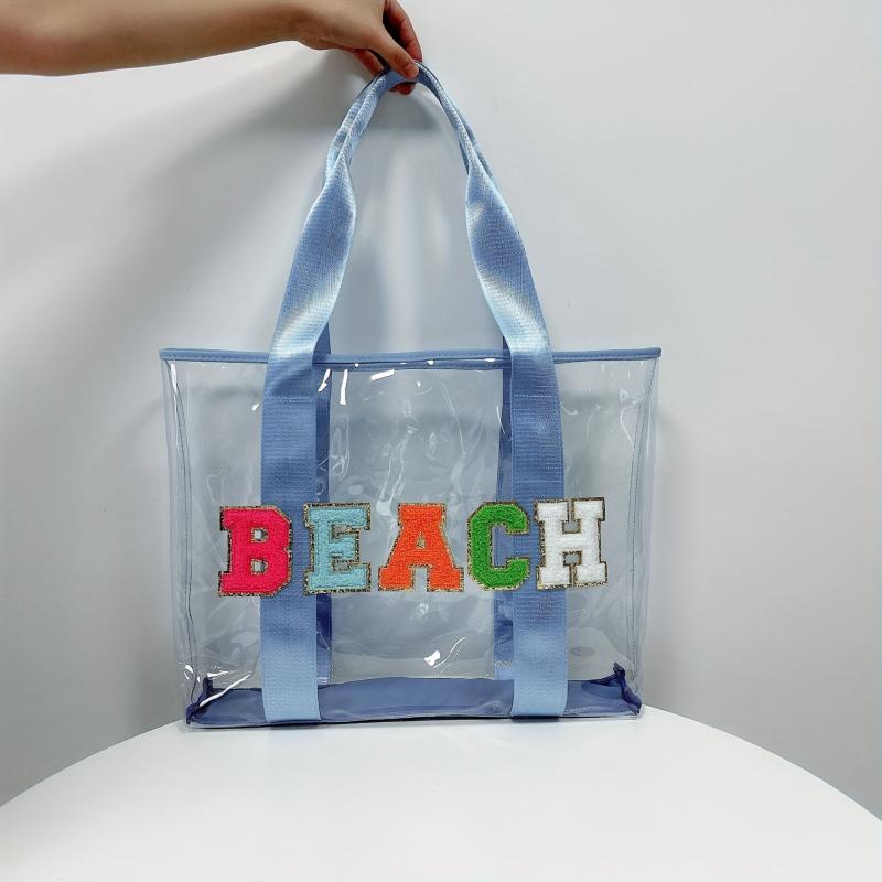 Chenille Letter Patch Bag All Match Transparent Tote Beach Bag