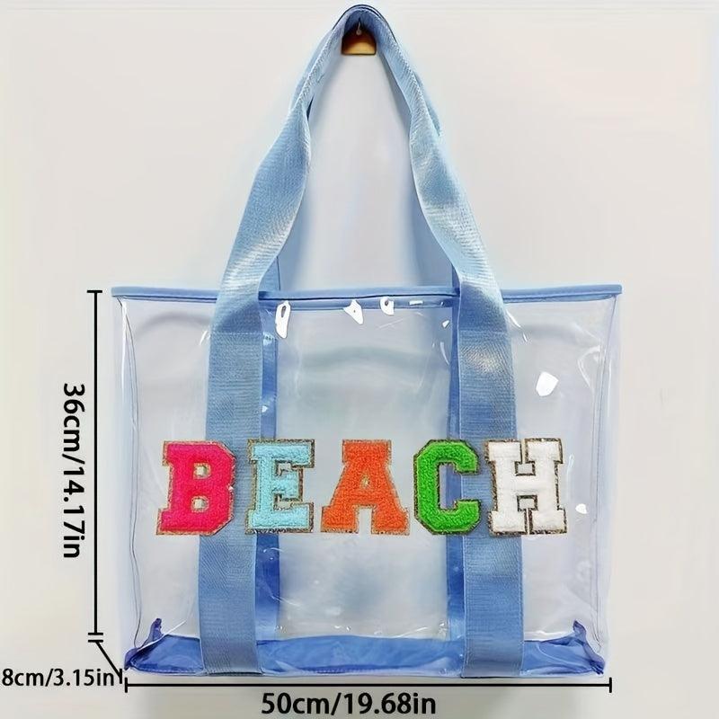 Chenille Letter Patch Bag All Match Transparent Tote Beach Bag