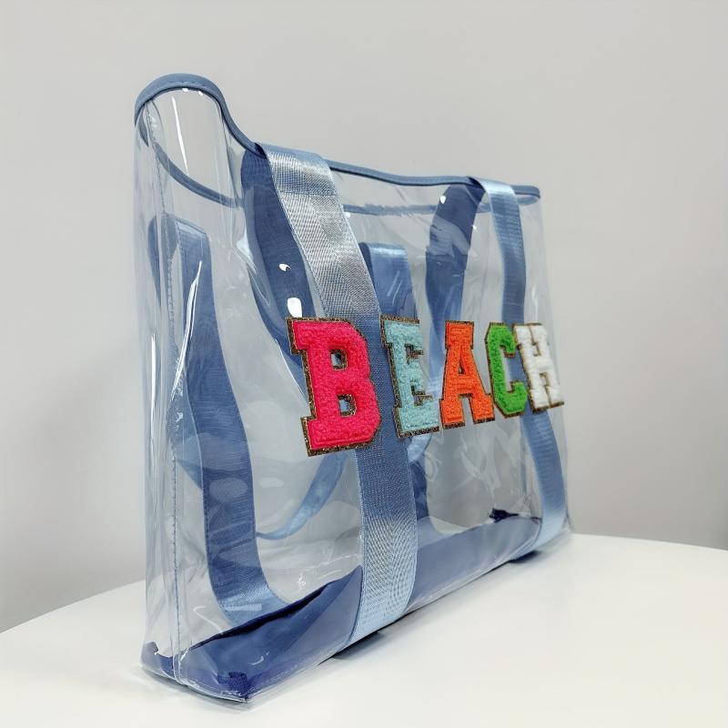 Chenille Letter Patch Bag All Match Transparent Tote Beach Bag