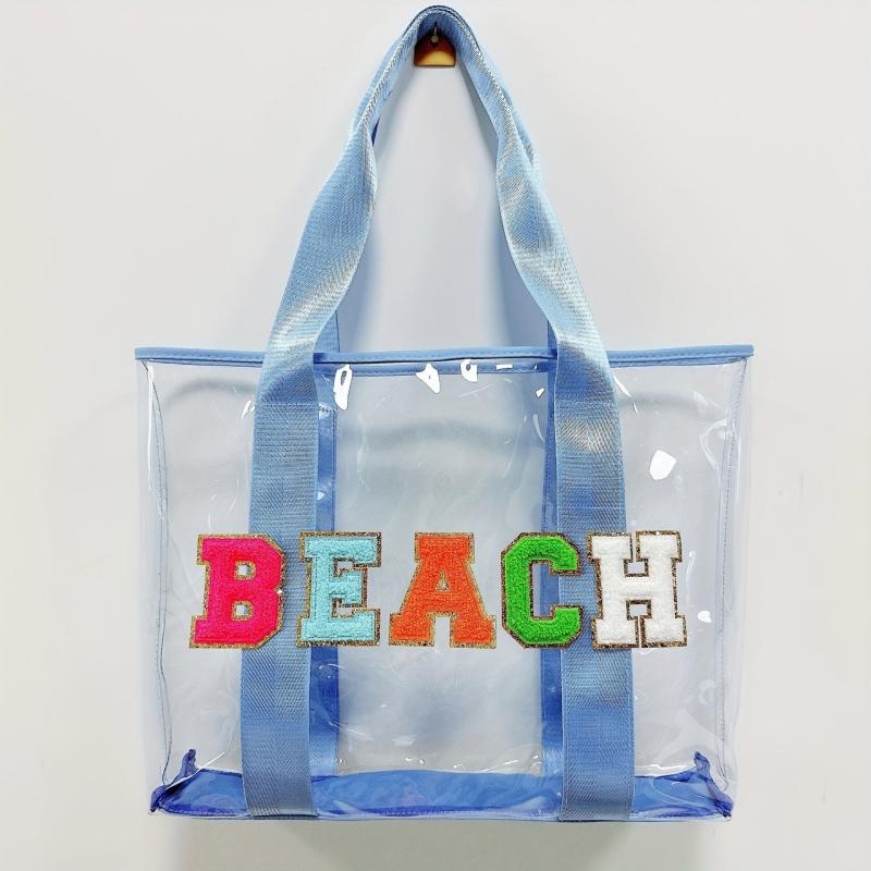 Chenille Letter Patch Bag All Match Transparent Tote Beach Bag