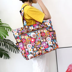 Floral Pattern Nylon Tote Bag Large Capacity Shoulder Bag for Shopping & Travel