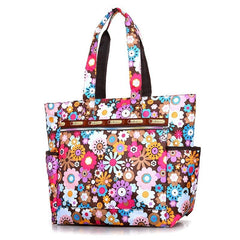 Floral Pattern Nylon Tote Bag Large Capacity Shoulder Bag for Shopping & Travel