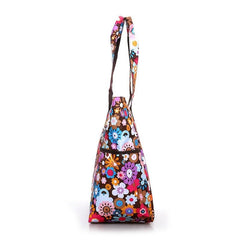Floral Pattern Nylon Tote Bag Large Capacity Shoulder Bag for Shopping & Travel