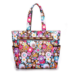 Floral Pattern Nylon Tote Bag Large Capacity Shoulder Bag for Shopping & Travel