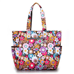 Floral Pattern Nylon Tote Bag Large Capacity Shoulder Bag for Shopping & Travel