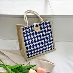 Houndstooth Pattern Canvas Bag Large Capacity Lightweight Satchel